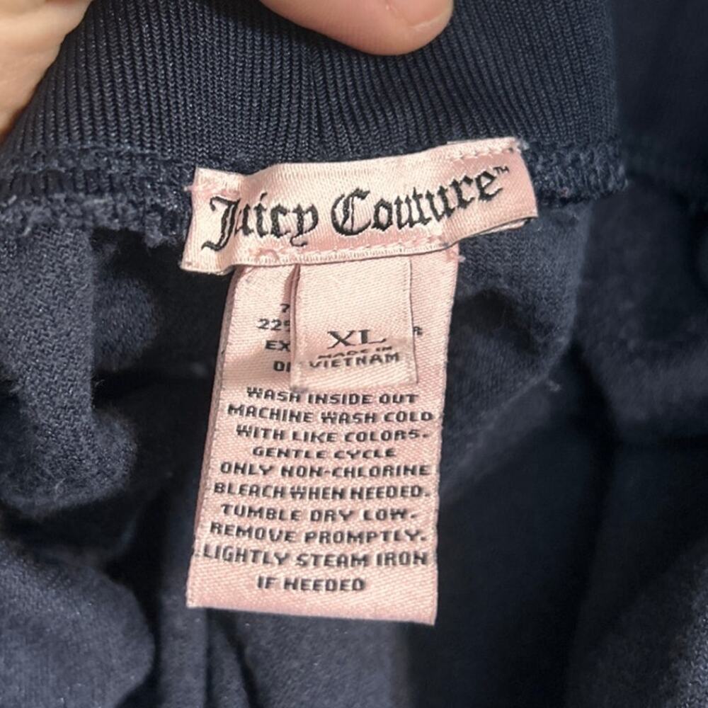 Juicy Couture Velour Pants XL Navy Blue Track Joggers Drawstring Y2K Elastic Cuf - Picture 12 of 13